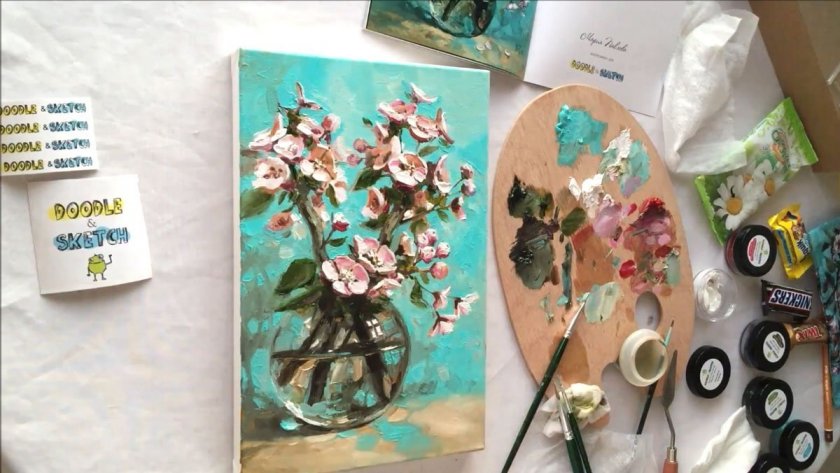 Видео урок рисования маслом _Веточка цветущей ябло_0.jpg